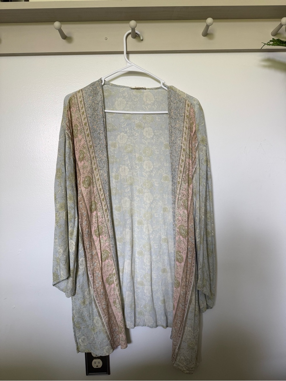 Mystree Pastel Floral Open-Front Kimono Cardigan